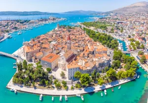 Aerial view of Trogir in summer