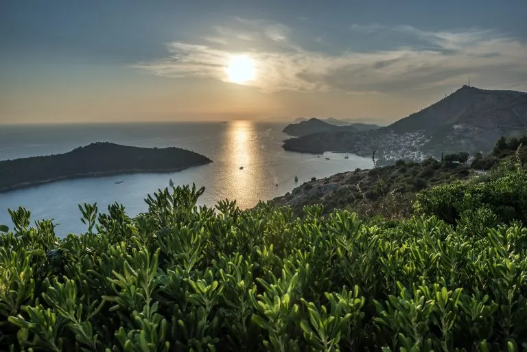 Aerial view on Dubrovnik city with Lokrum Island in Croatia