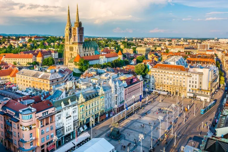 Zagreb aerial view Croatia capital. / Aerial view at old city center of capital of Croatia, Zagreb, Europe.